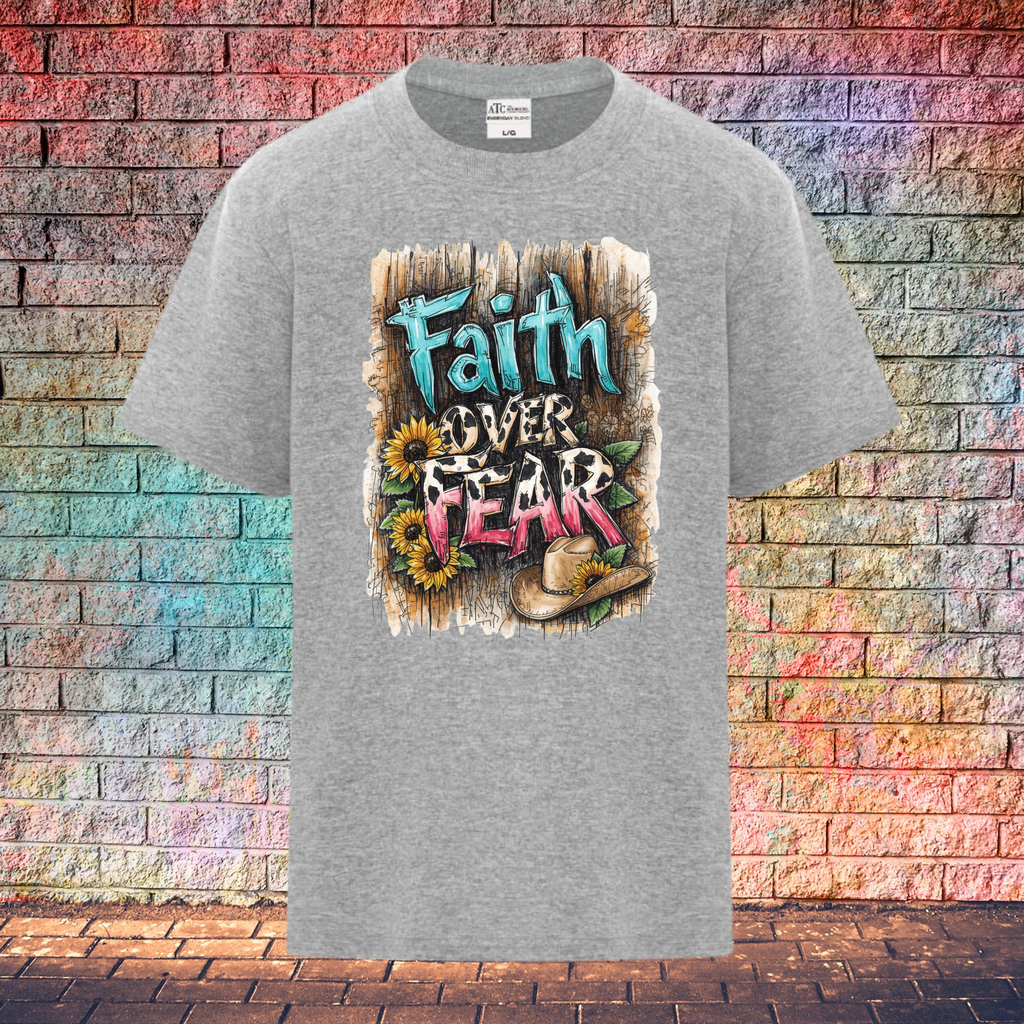 Faith Over Fear / Barn Wood Background - Youth T-Shirt