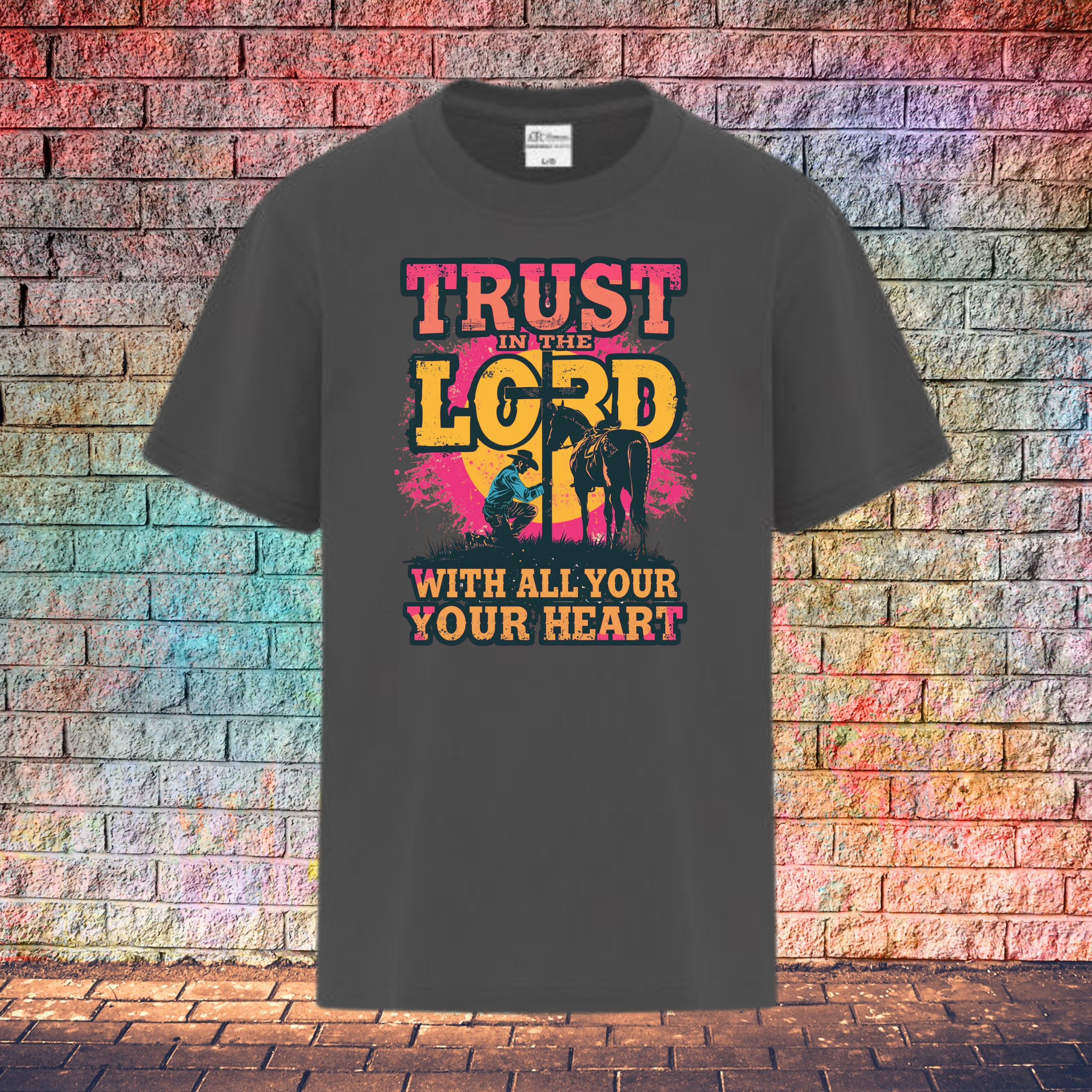 Trust In The Lord With All Your Heart / Pink and Yellow - Youth T-Shirt