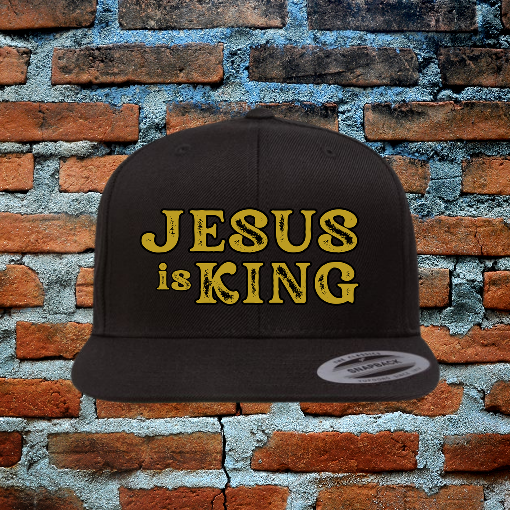 Jesus Is King - Gold Letters Flat Brim Snapback Hat