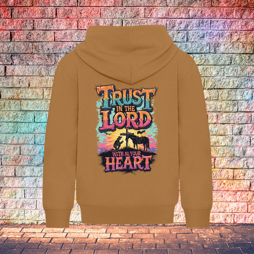 Trust In The Lord With All Your Heart Orange/Turquoise - Youth Hoodie
