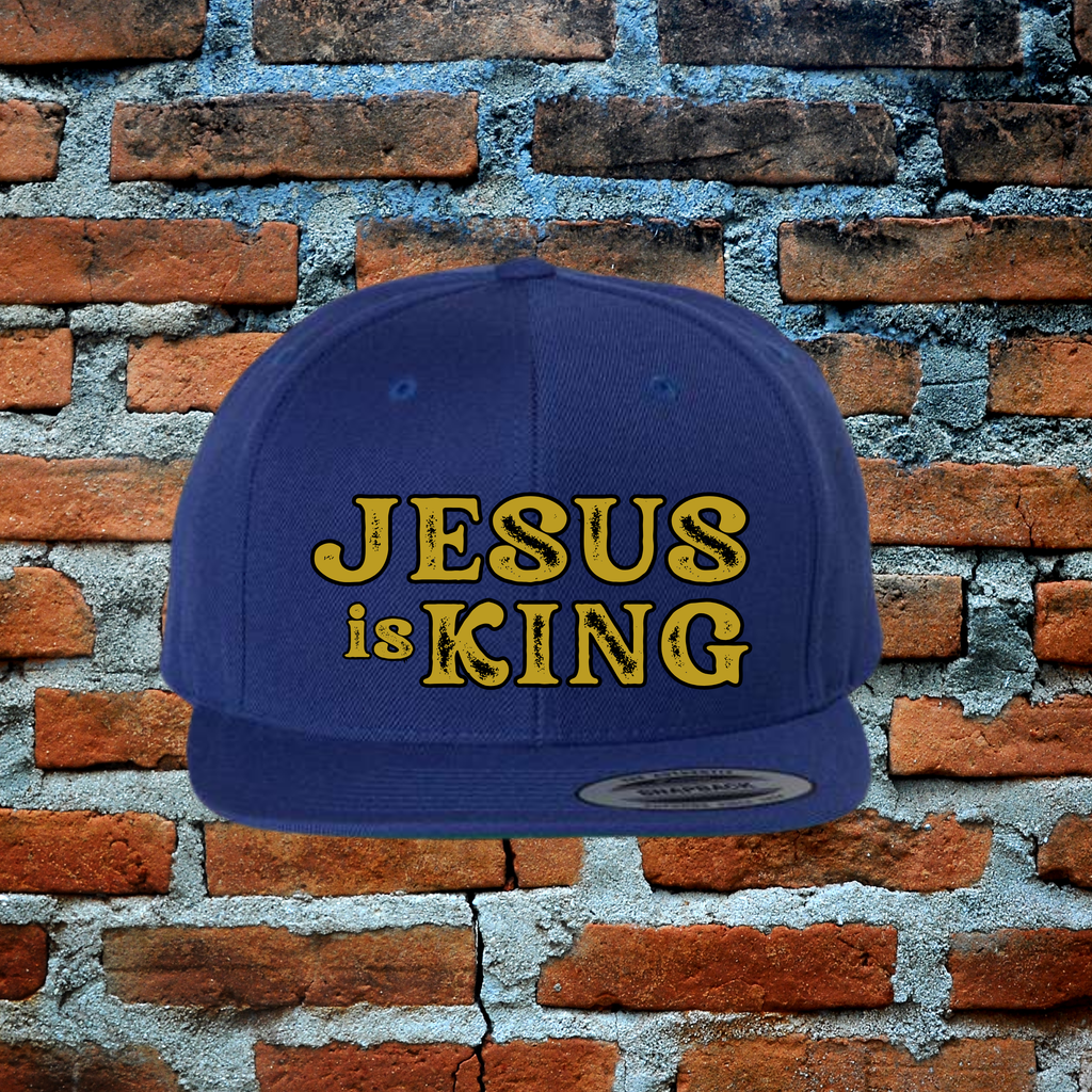 Jesus Is King - Gold Letters Flat Brim Snapback Hat