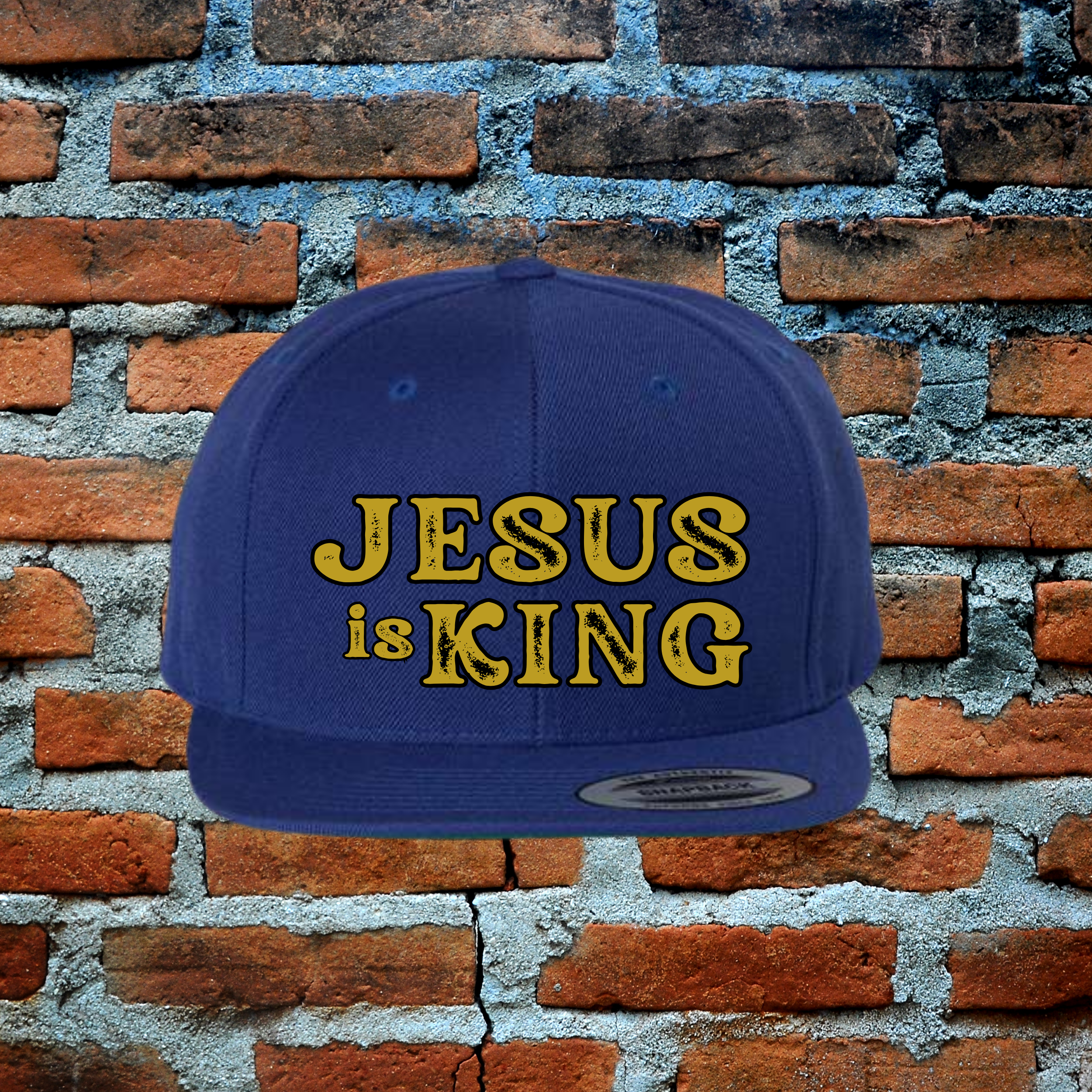 Jesus Is King - Gold Letters Flat Brim Snapback Hat