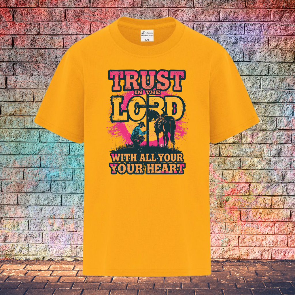 Trust In The Lord With All Your Heart / Pink and Yellow - Youth T-Shirt