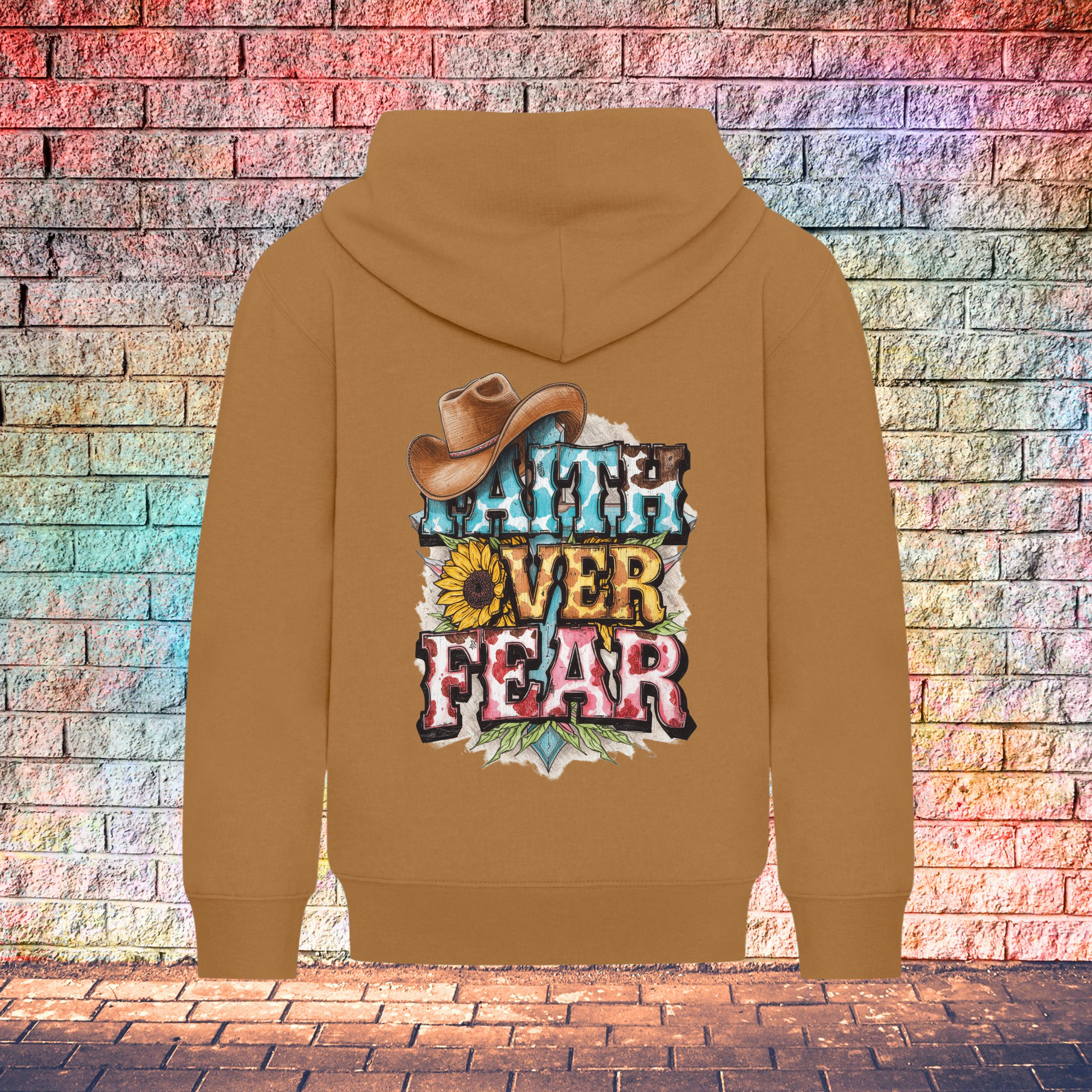 Faith Over Fear Cowboy Hat Left Side - Youth Hoodie