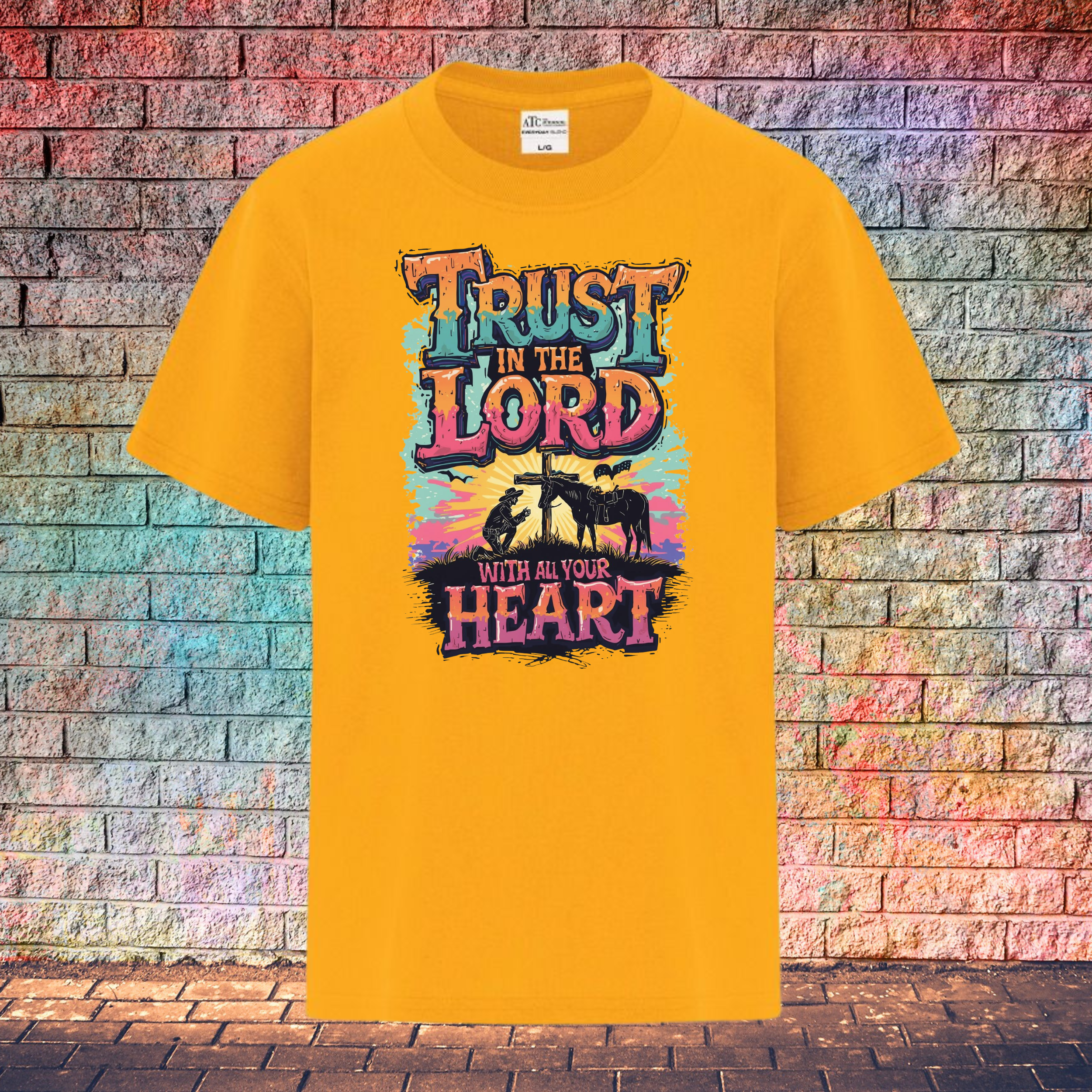 Trust In The Lord With All Your Heart / Orange and Turquoise - Youth T-Shirt