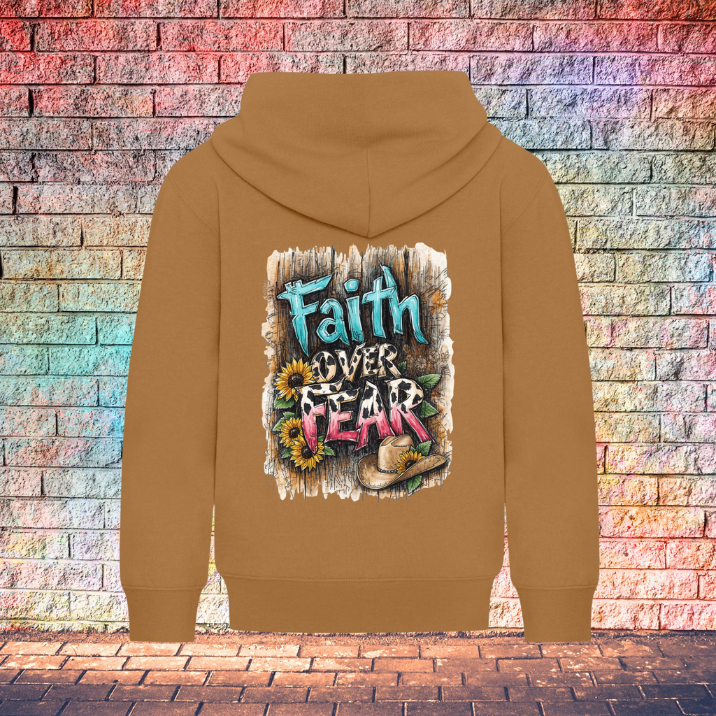 Faith Over Fear Barn Wood Background - Youth Hoodie