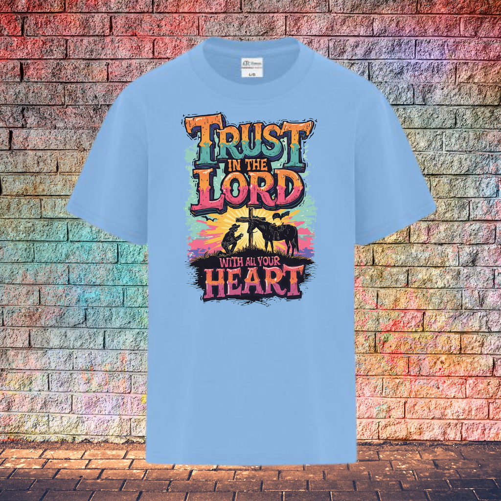 Trust In The Lord With All Your Heart / Orange and Turquoise - Youth T-Shirt