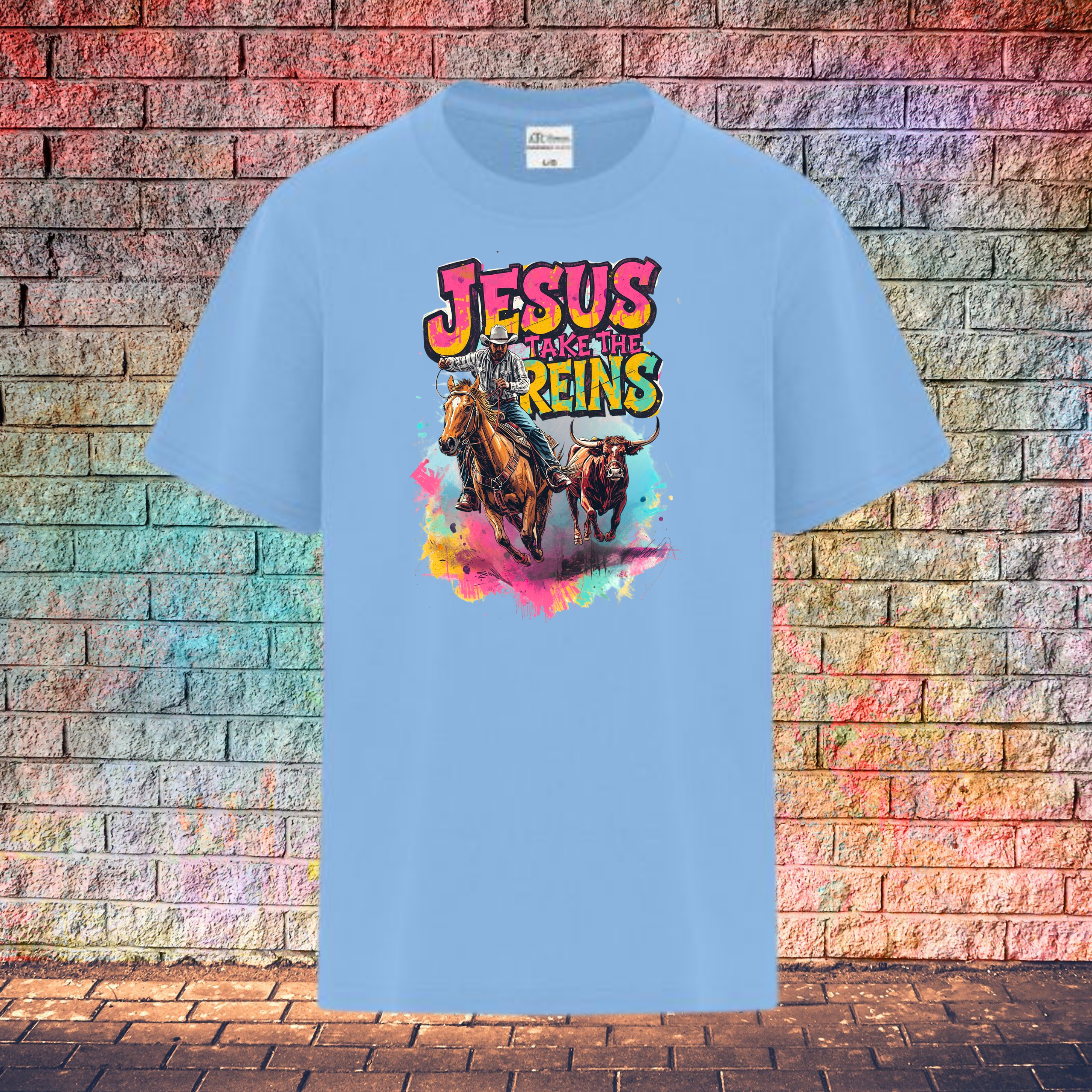 Jesus Take The Reins Cowboy and Bull - Youth T-Shirt