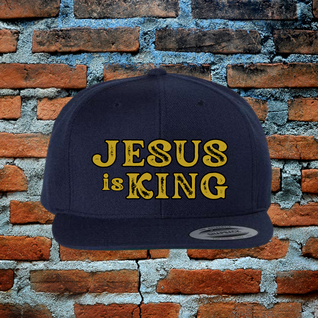 Jesus Is King - Gold Letters Flat Brim Snapback Hat
