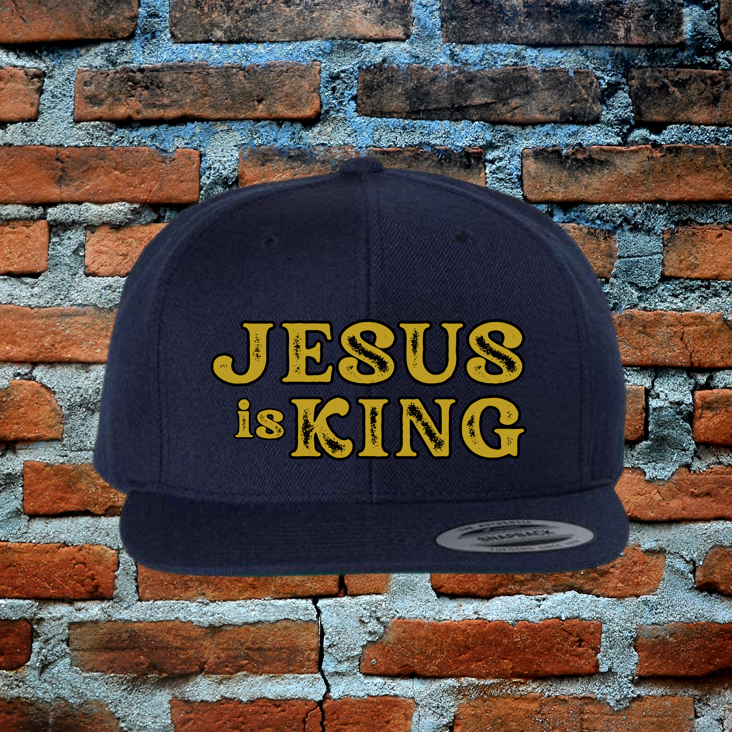 Jesus Is King - Gold Letters Flat Brim Snapback Hat