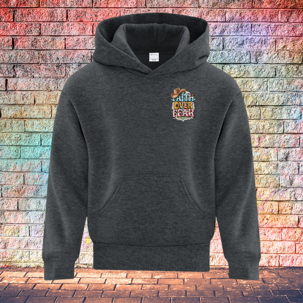 Faith Over Fear Cowboy Hat Left Side - Youth Hoodie