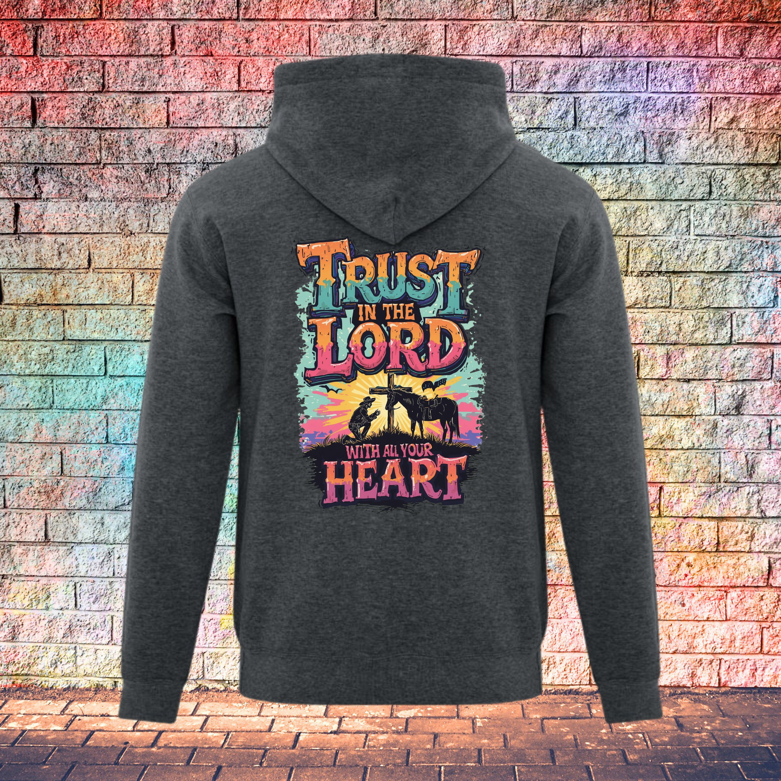 Trust In The Lord With All Your Heart Orange/Turquoise - Youth Hoodie