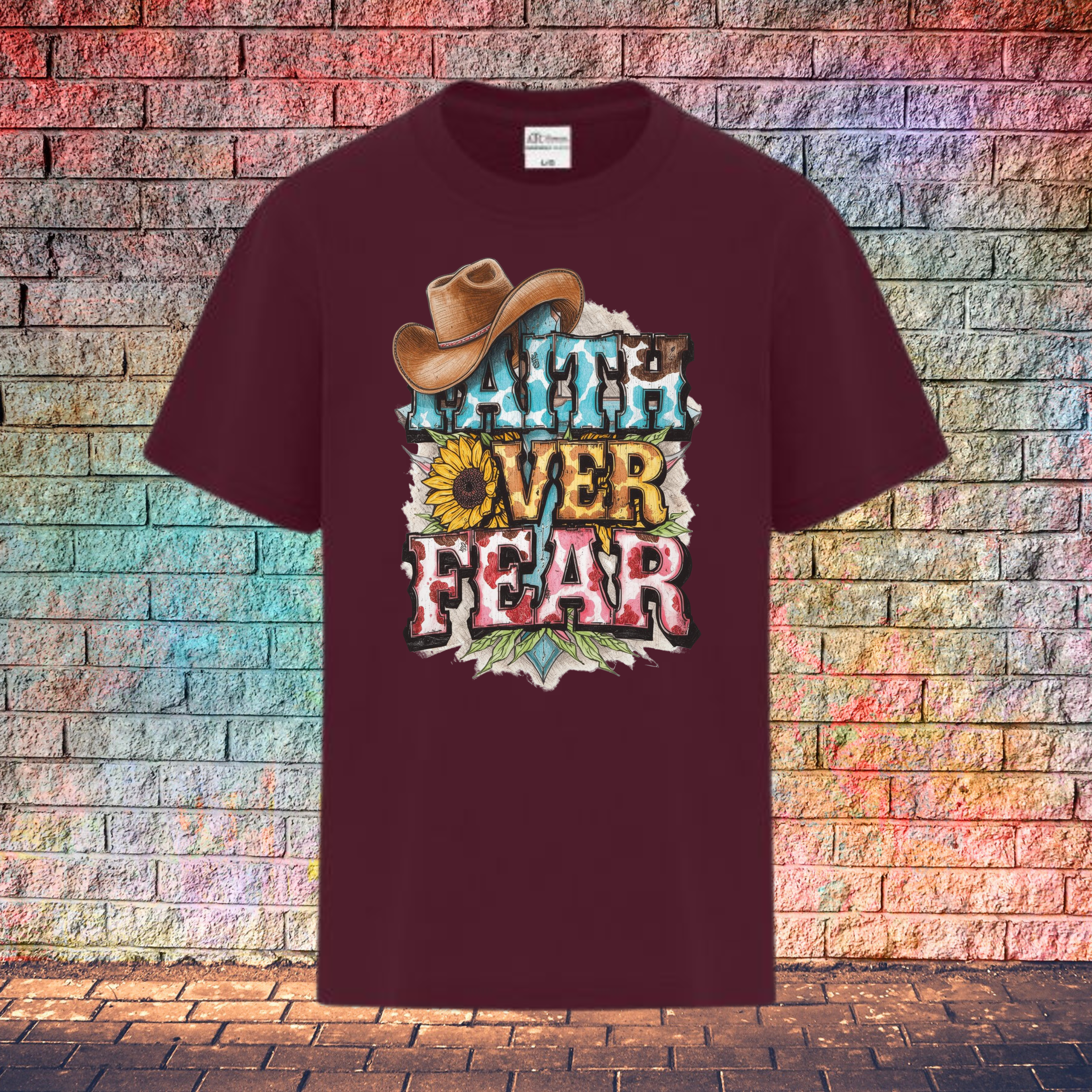 Faith Over Fear / Cowboy Hat Top Left - Youth T-Shirt