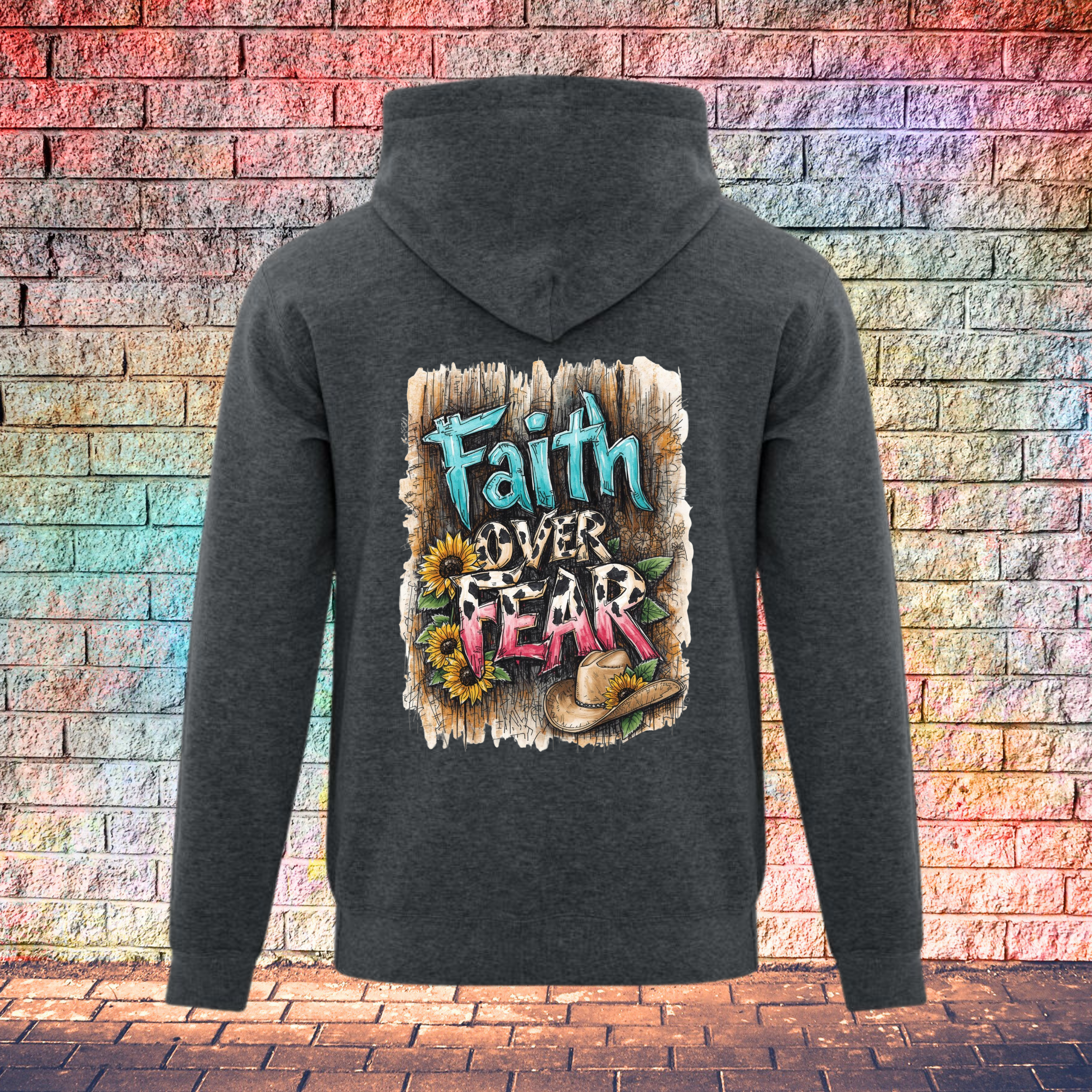 Faith Over Fear Barn Wood Background - Youth Hoodie