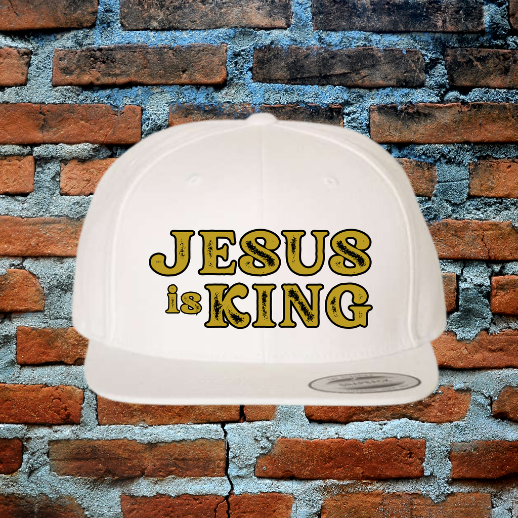 Jesus Is King - Gold Letters Flat Brim Snapback Hat