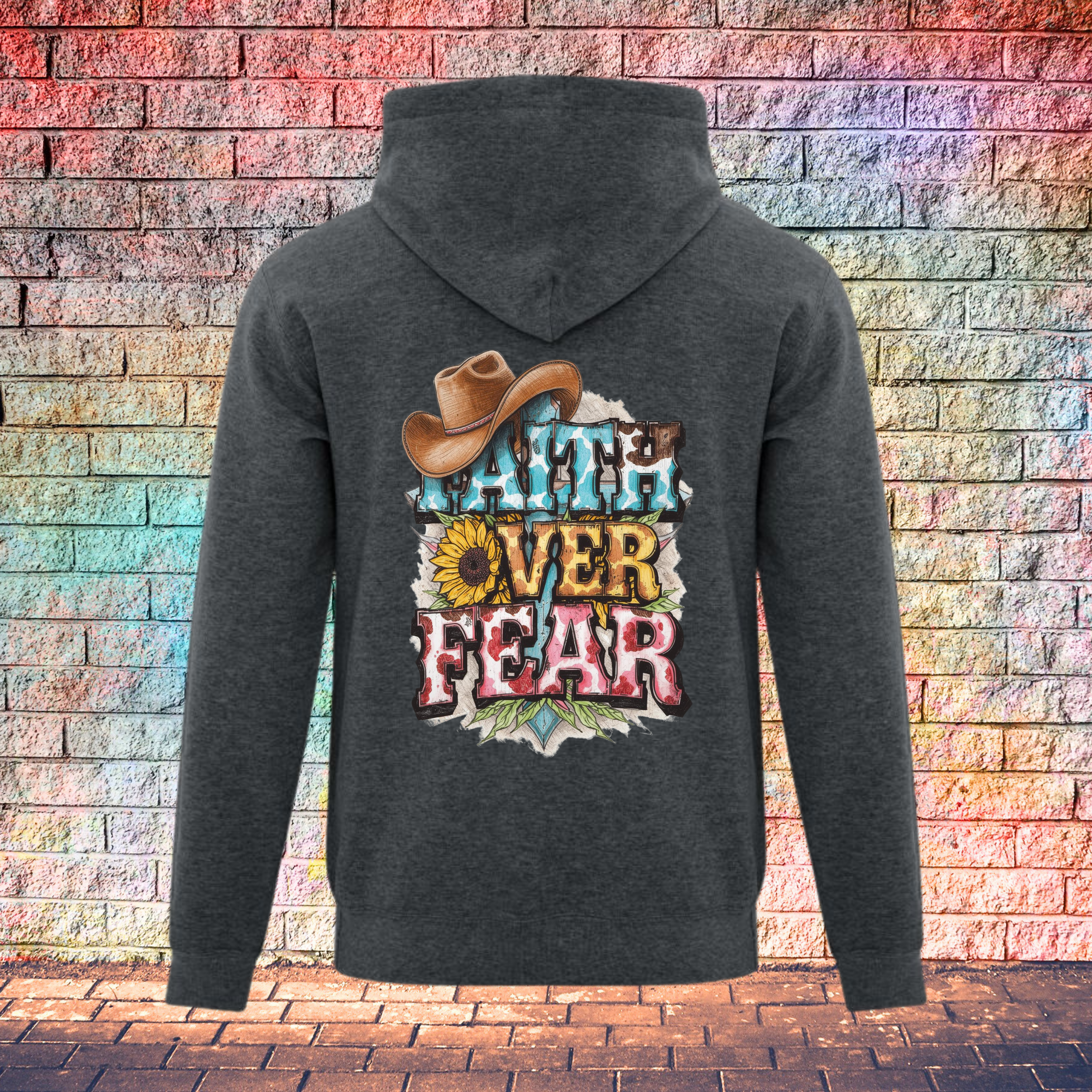 Faith Over Fear Cowboy Hat Left Side - Youth Hoodie