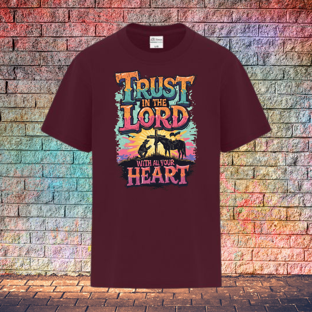 Trust In The Lord With All Your Heart / Orange and Turquoise - Youth T-Shirt