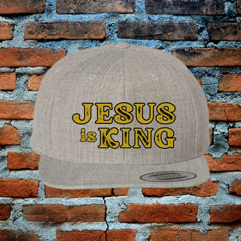 Jesus Is King - Gold Letters Flat Brim Snapback Hat