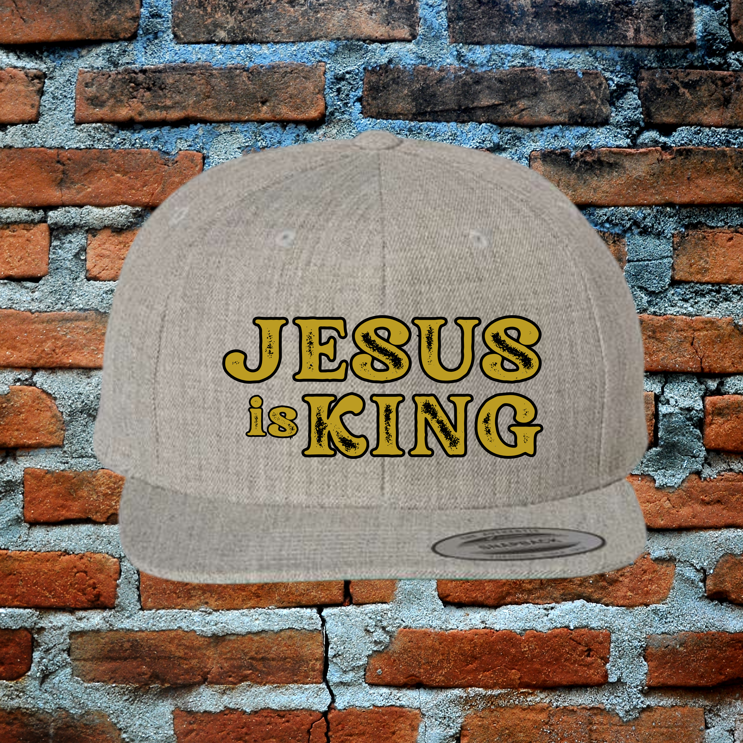 Jesus Is King - Gold Letters Flat Brim Snapback Hat