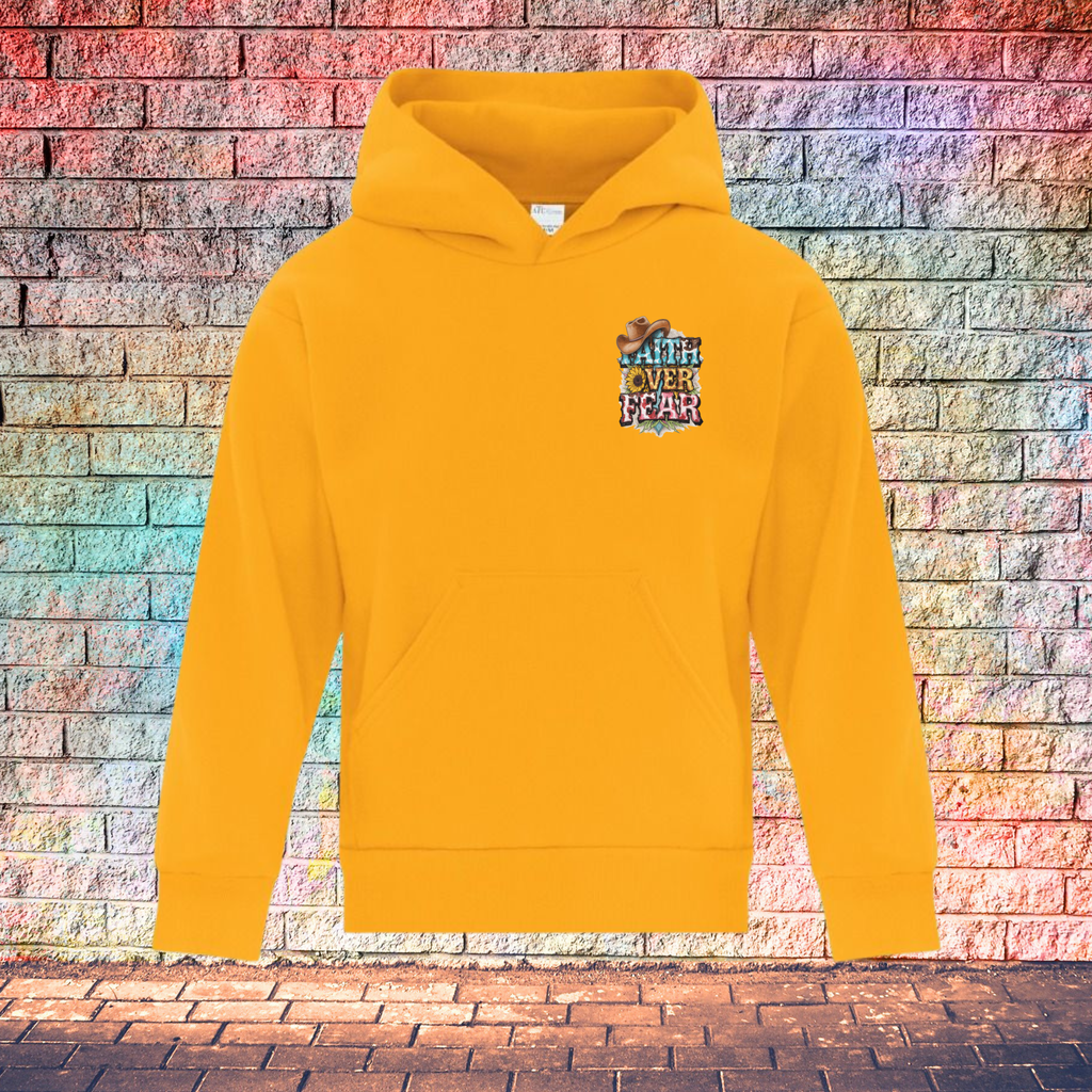 Faith Over Fear Cowboy Hat Left Side - Youth Hoodie