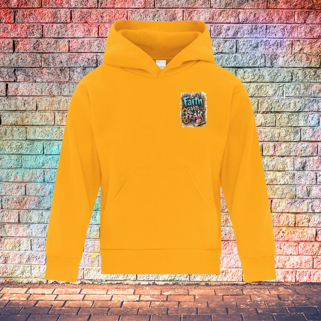 Faith Over Fear Barn Wood Background - Youth Hoodie
