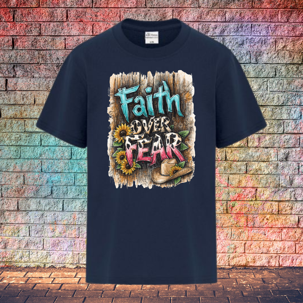 Faith Over Fear / Barn Wood Background - Youth T-Shirt