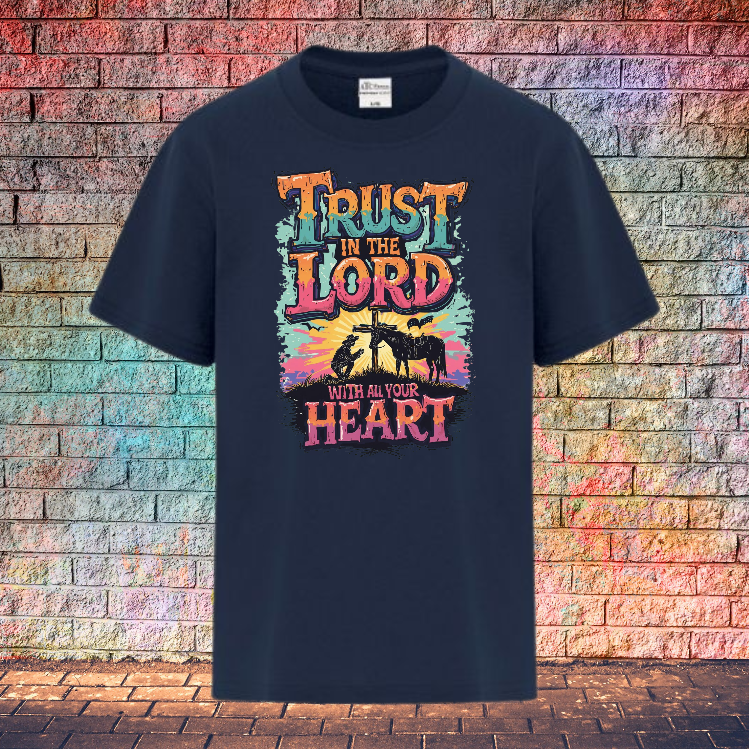 Trust In The Lord With All Your Heart / Orange and Turquoise - Youth T-Shirt