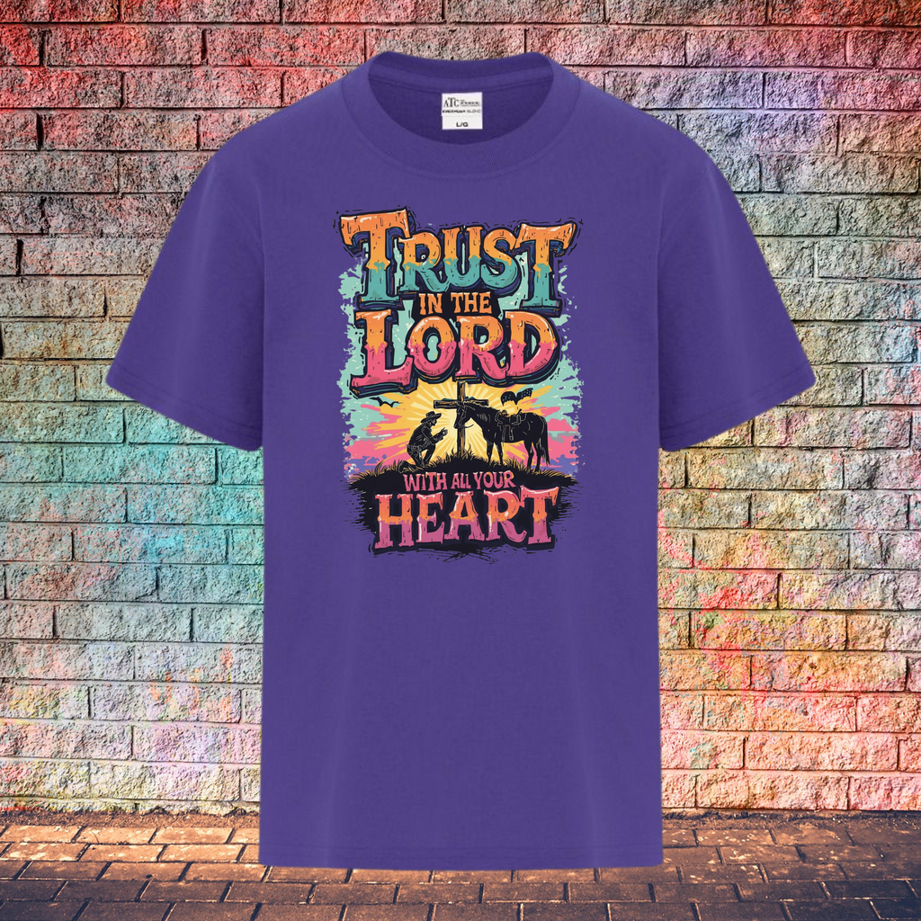 Trust In The Lord With All Your Heart / Orange and Turquoise - Youth T-Shirt