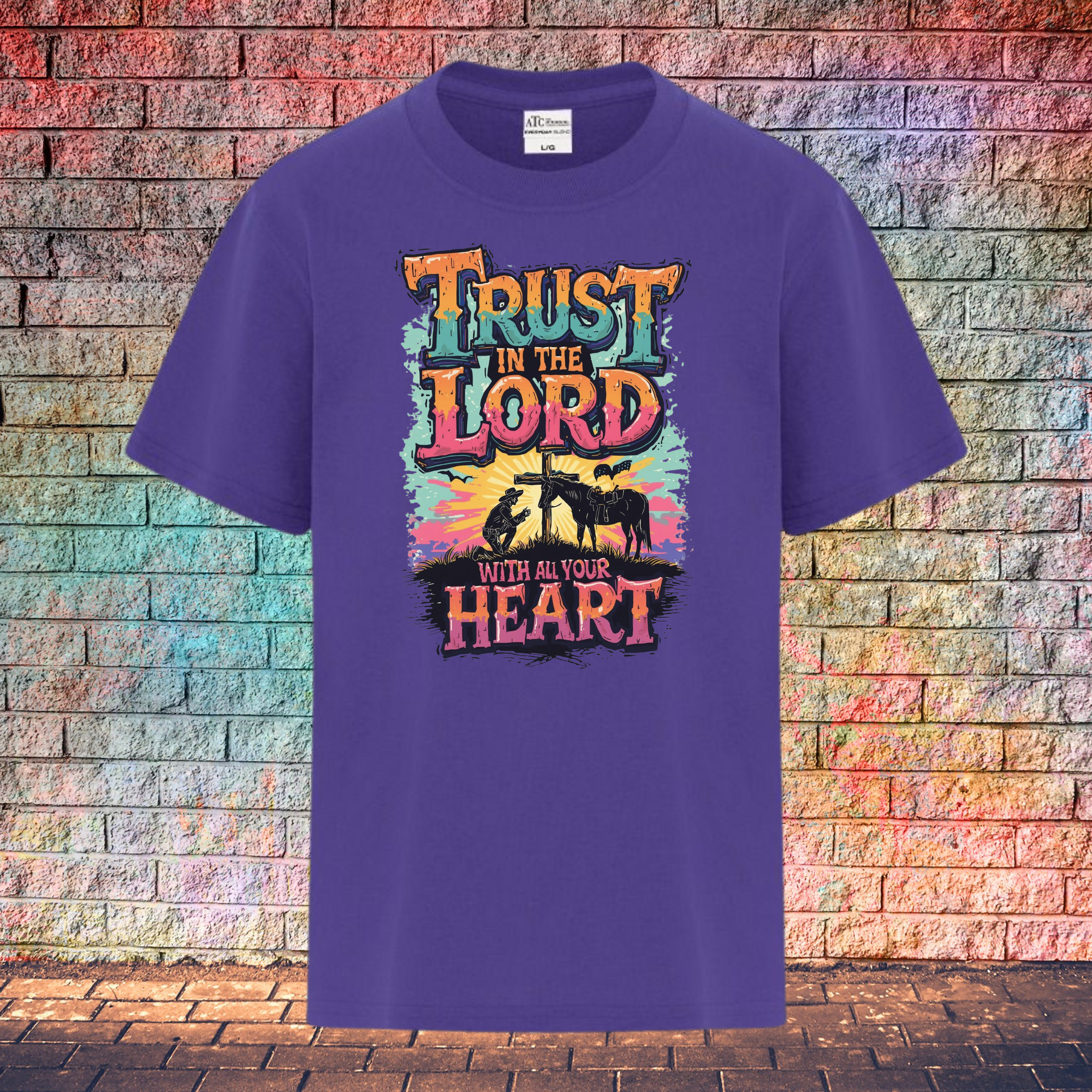 Trust In The Lord With All Your Heart / Orange and Turquoise - Youth T-Shirt