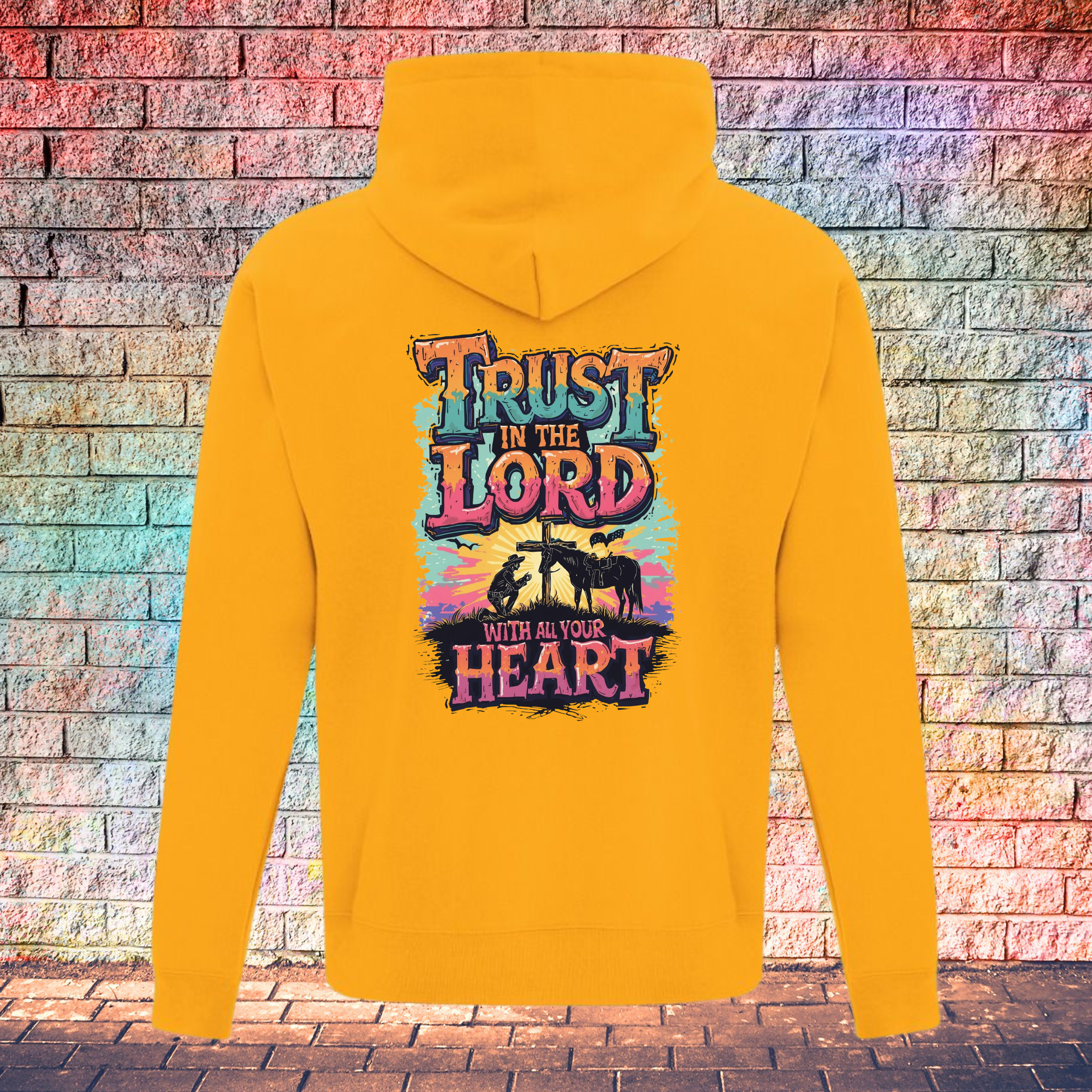 Trust In The Lord With All Your Heart Orange/Turquoise - Youth Hoodie