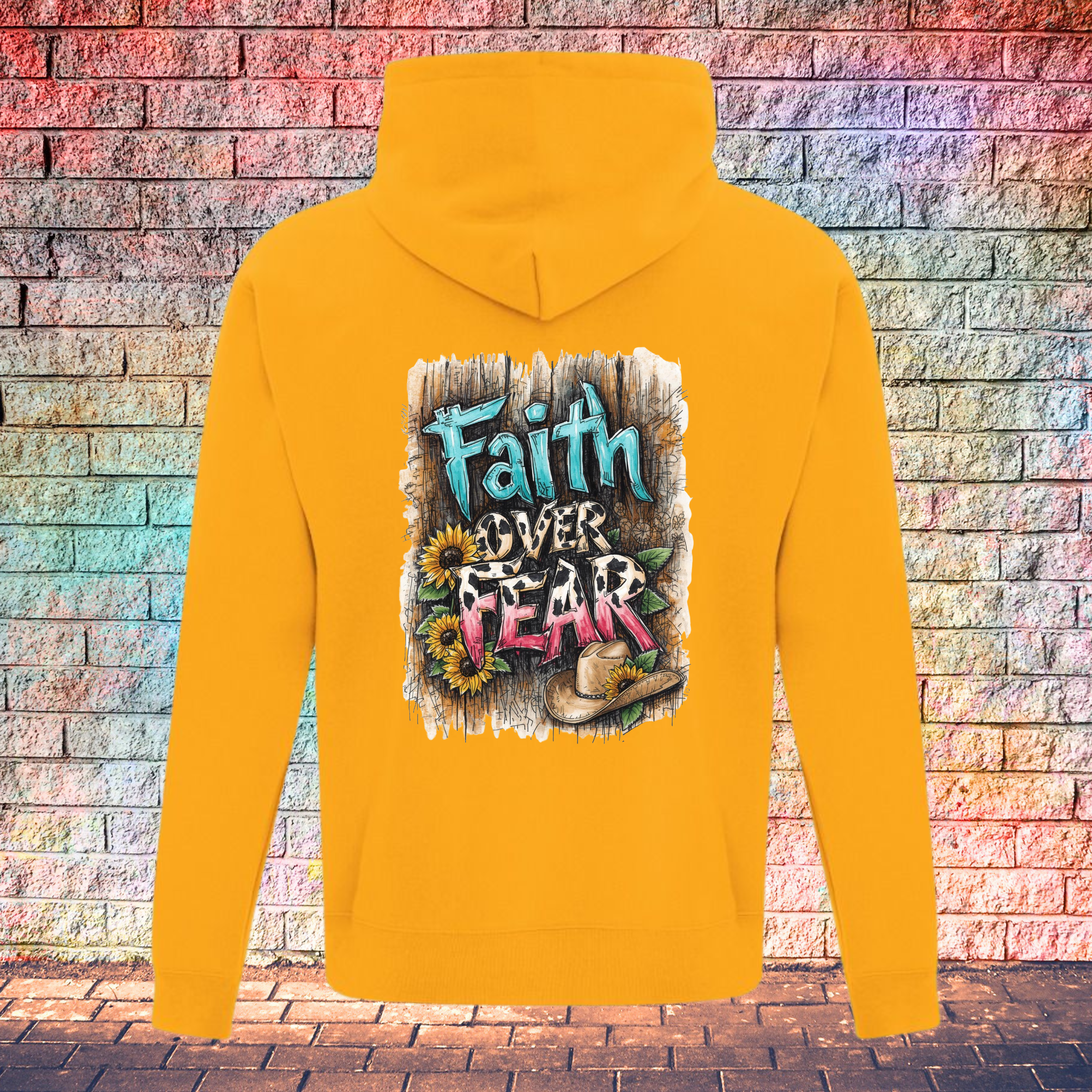 Faith Over Fear Barn Wood Background - Youth Hoodie