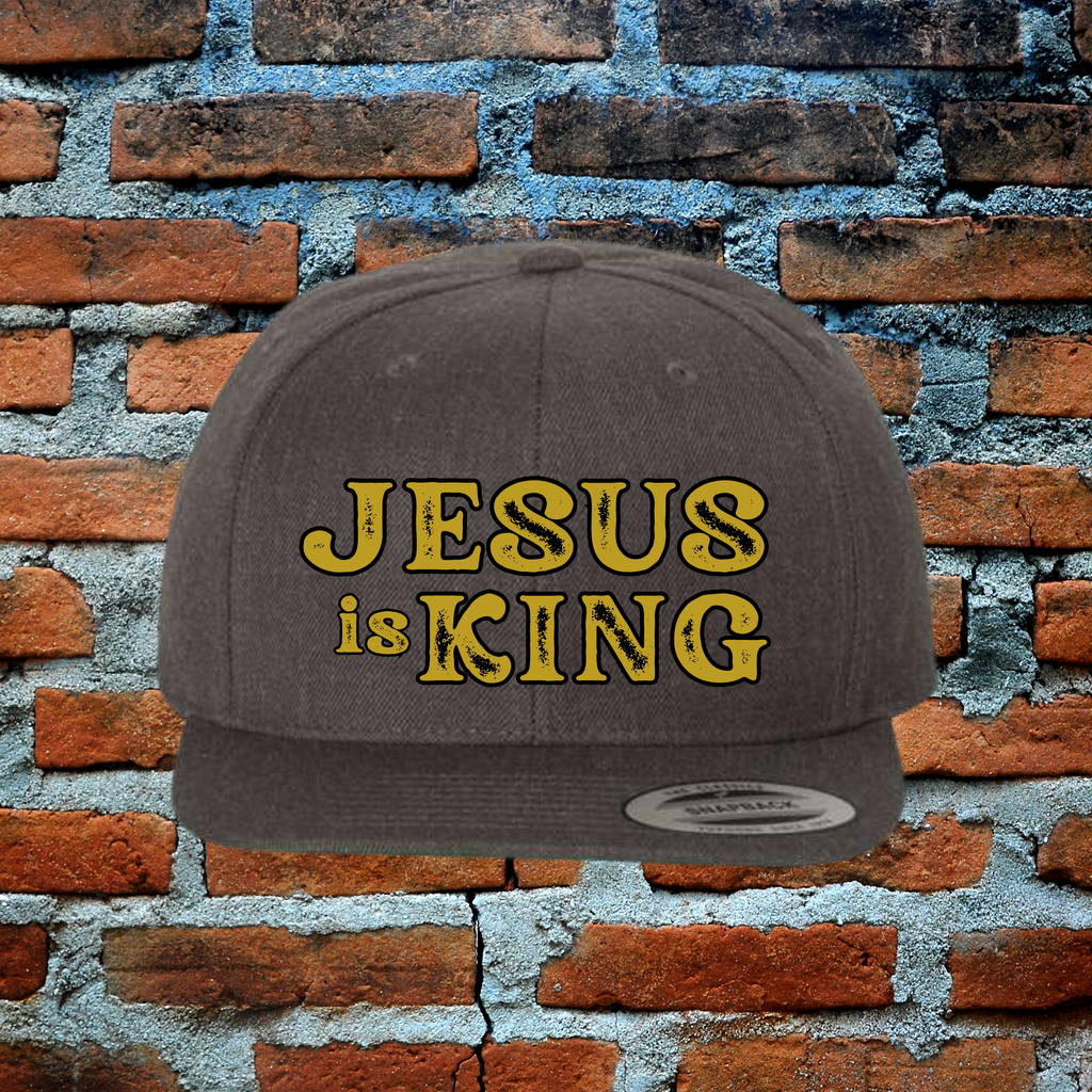 Jesus Is King - Gold Letters Flat Brim Snapback Hat