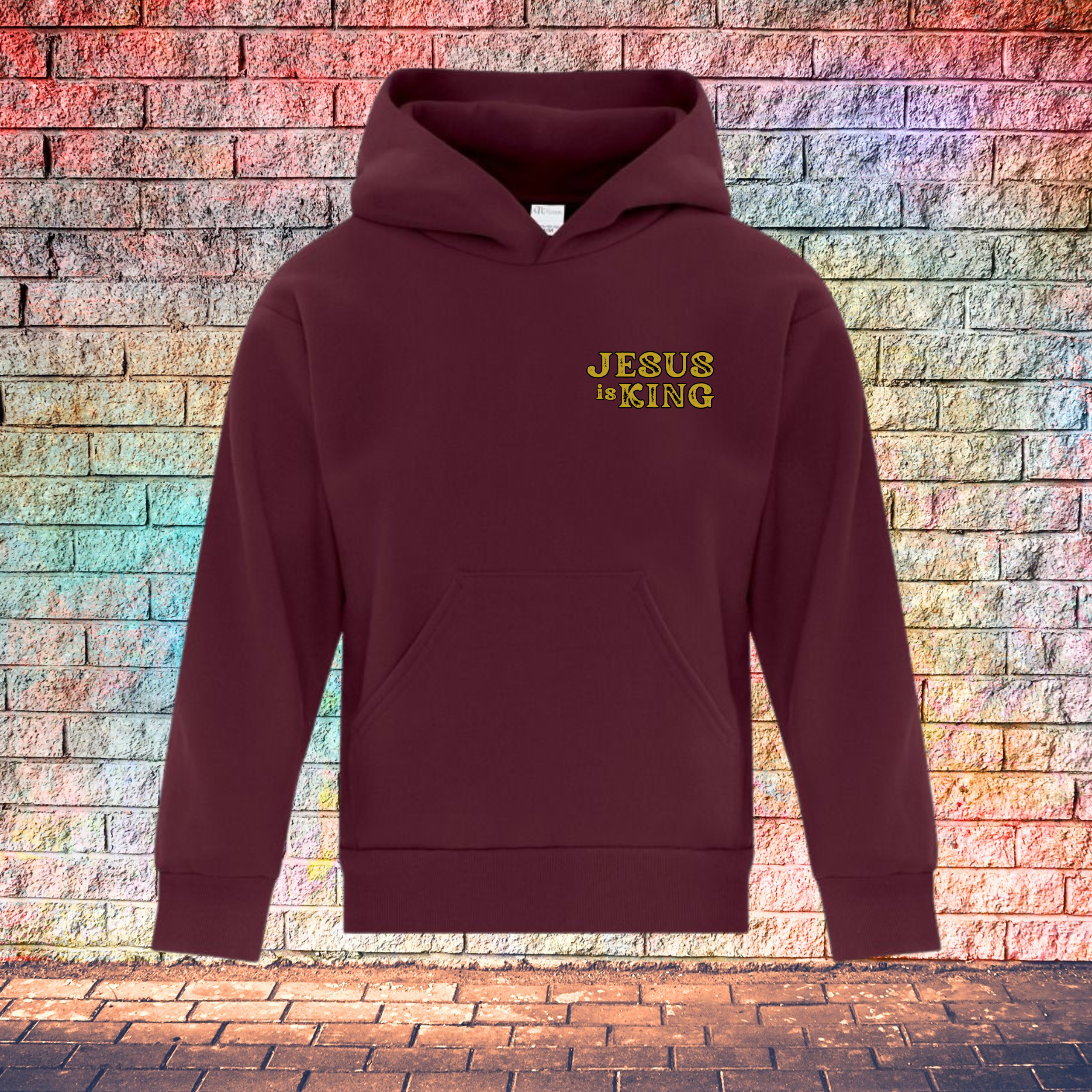 Jesus Is King Rustic Gold Letters - Youth Hoodie