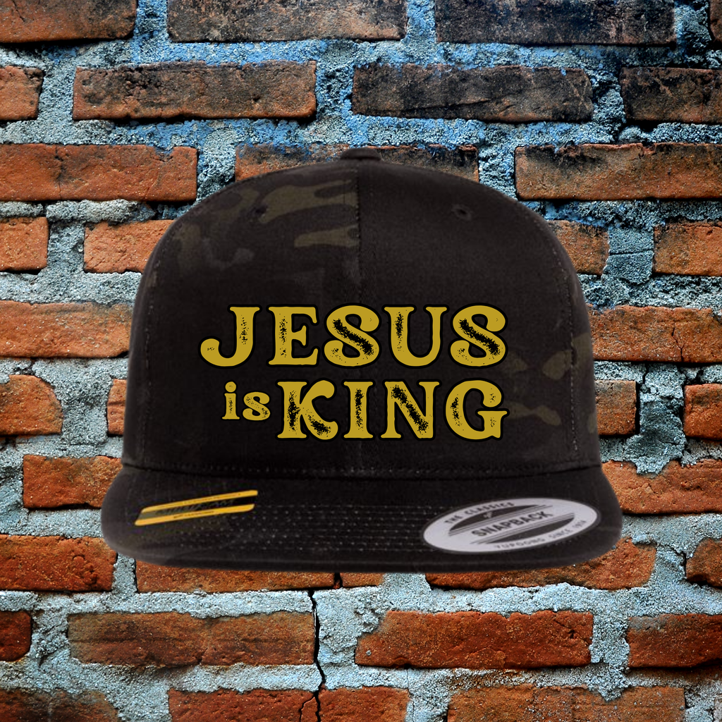 Jesus Is King - Gold Letters Flat Brim Snapback Hat
