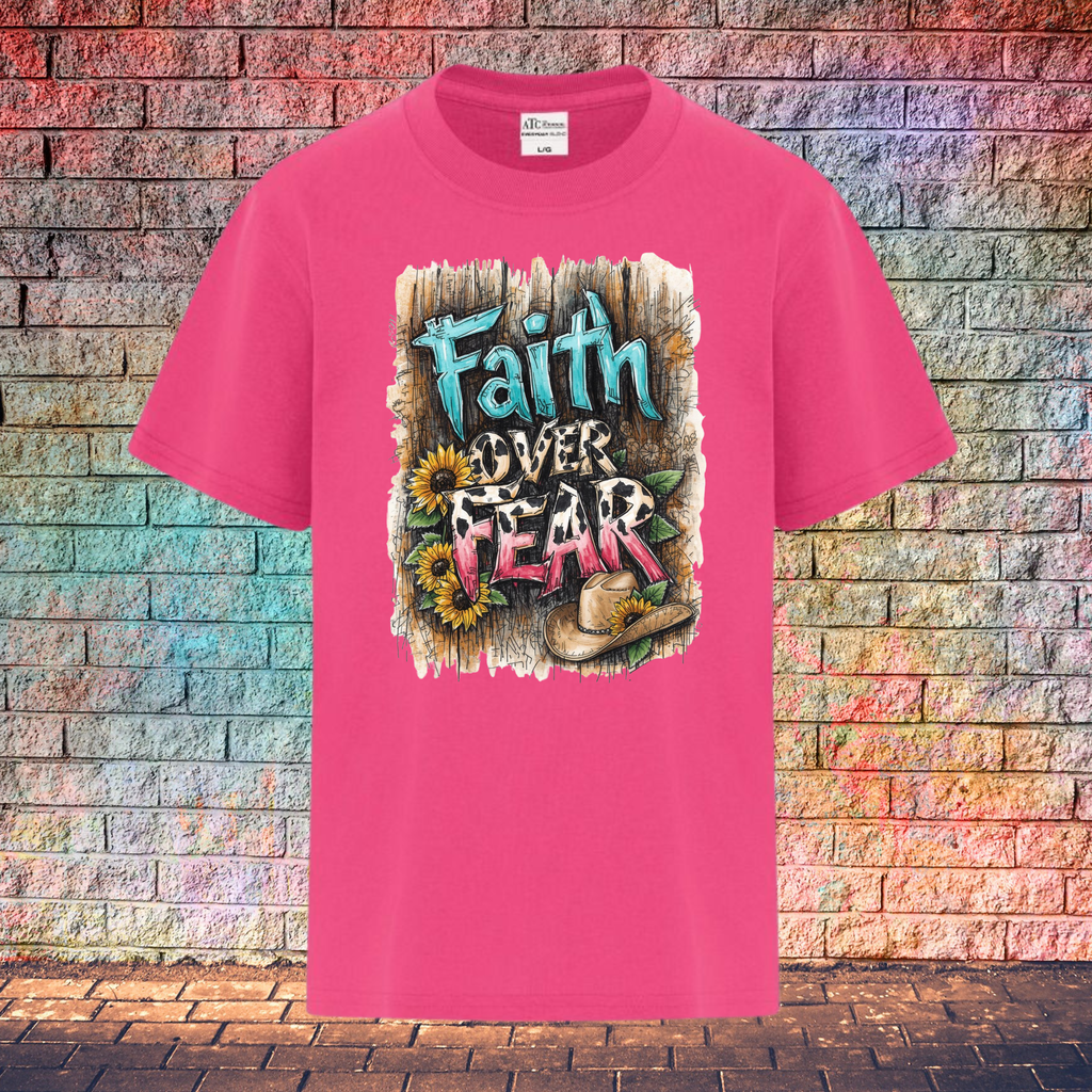 Faith Over Fear / Barn Wood Background - Youth T-Shirt
