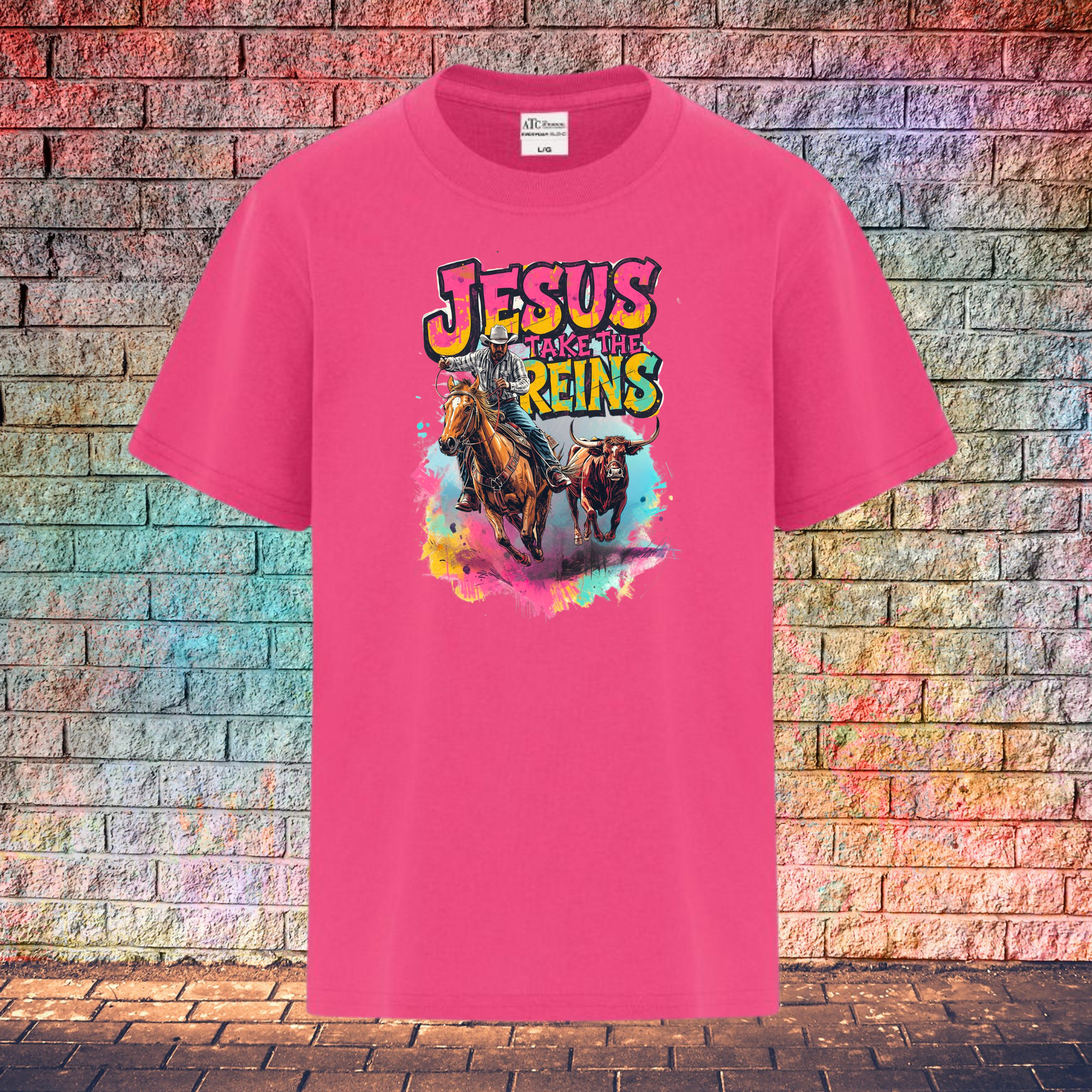 Jesus Take The Reins Cowboy and Bull - Youth T-Shirt