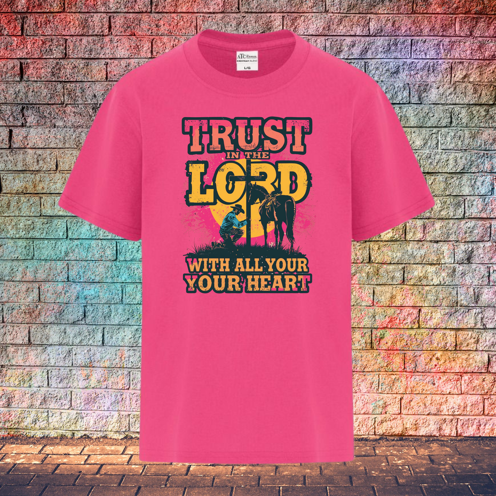 Trust In The Lord With All Your Heart / Pink and Yellow - Youth T-Shirt