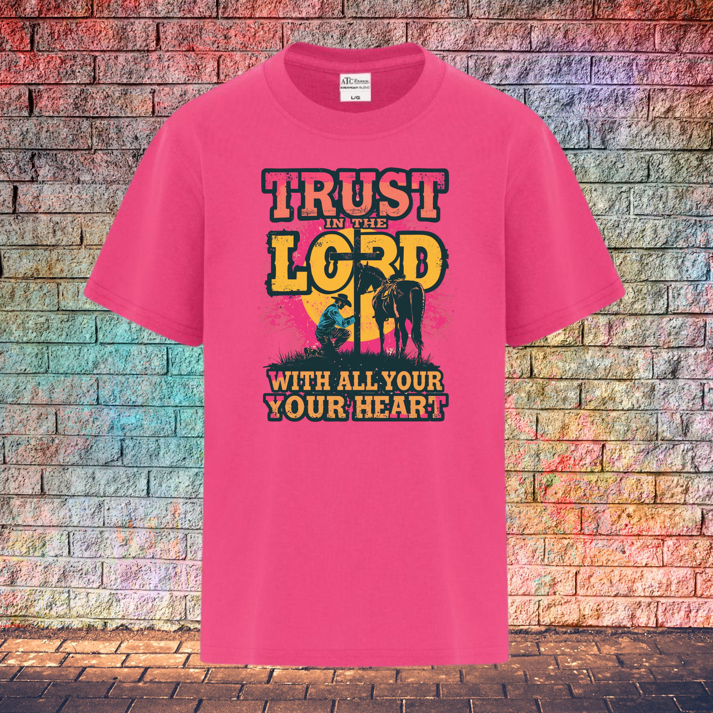 Trust In The Lord With All Your Heart / Pink and Yellow - Youth T-Shirt