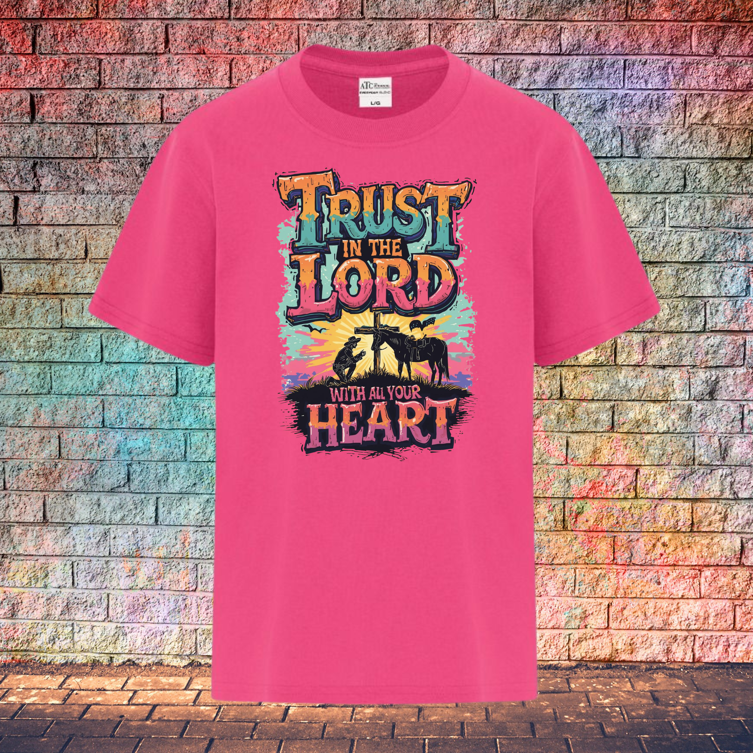Trust In The Lord With All Your Heart / Orange and Turquoise - Youth T-Shirt